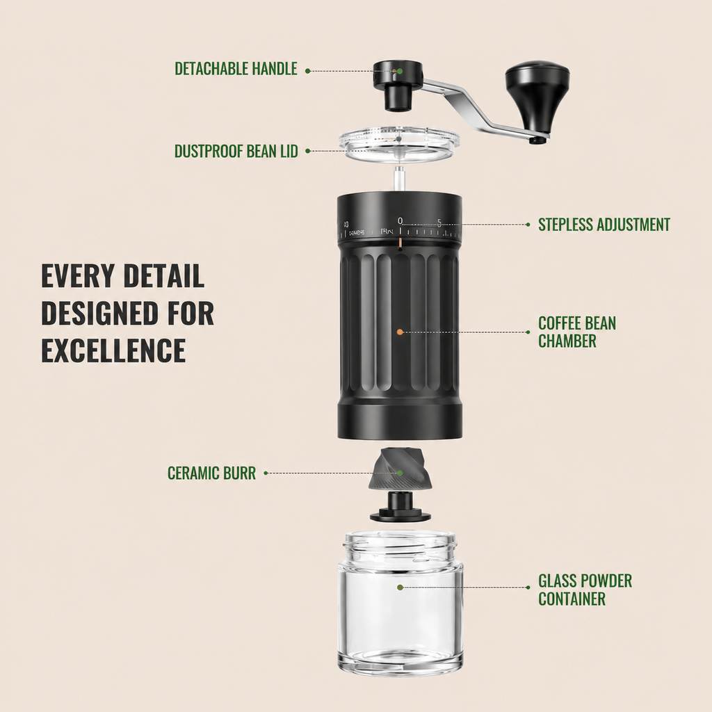 Manual Hand Coffee Grinder with Ceramic Burrs – Adjustable Grind, Portable & Travel-Friendly