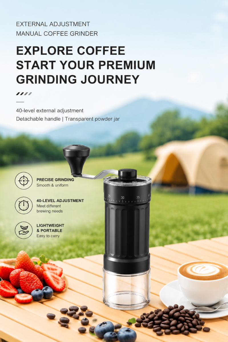 Manual Hand Coffee Grinder with Ceramic Burrs – Adjustable Grind, Portable & Travel-Friendly