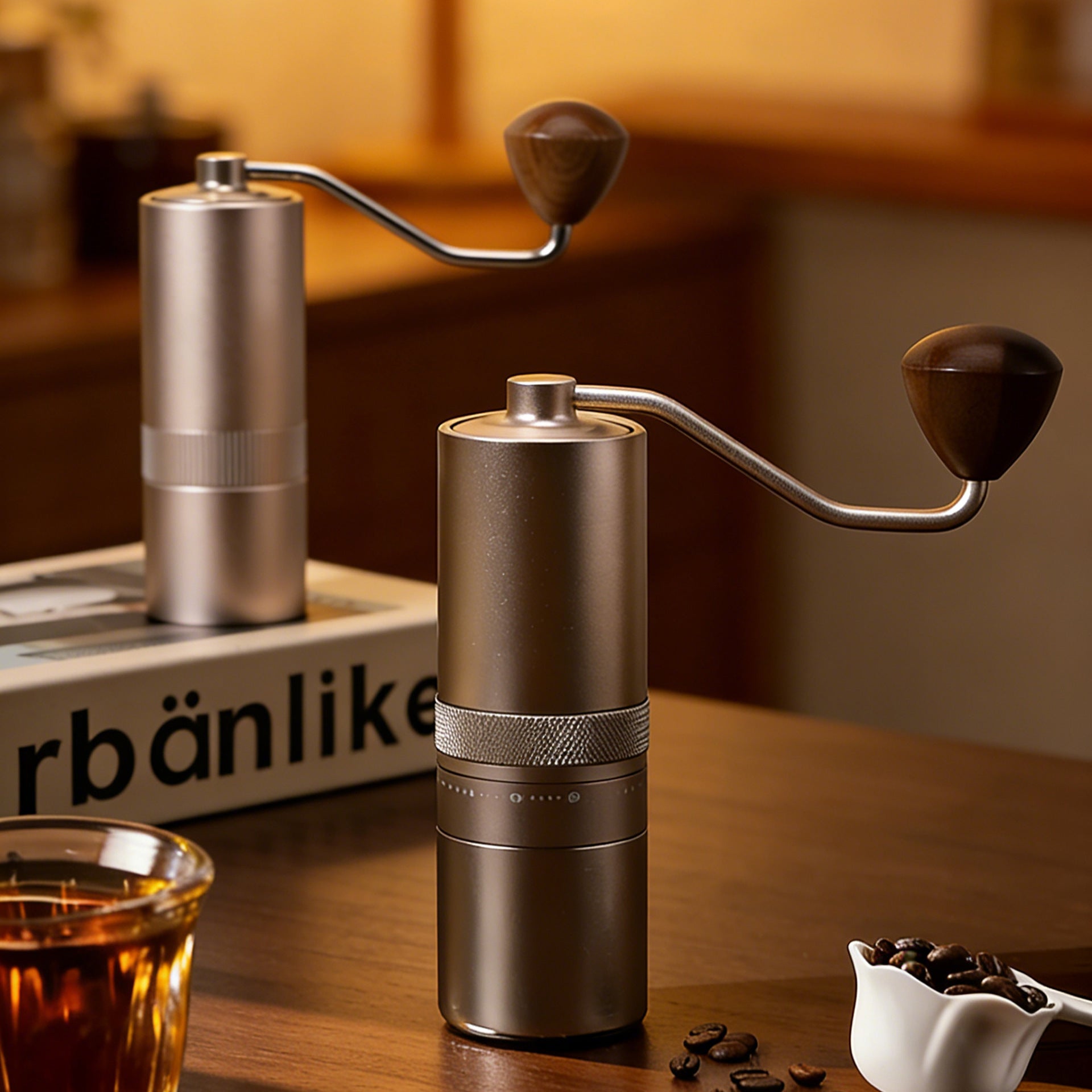 Manual Hand Coffee Grinder – External Adjustment, Ceramic Burrs, Camel & Light Brown