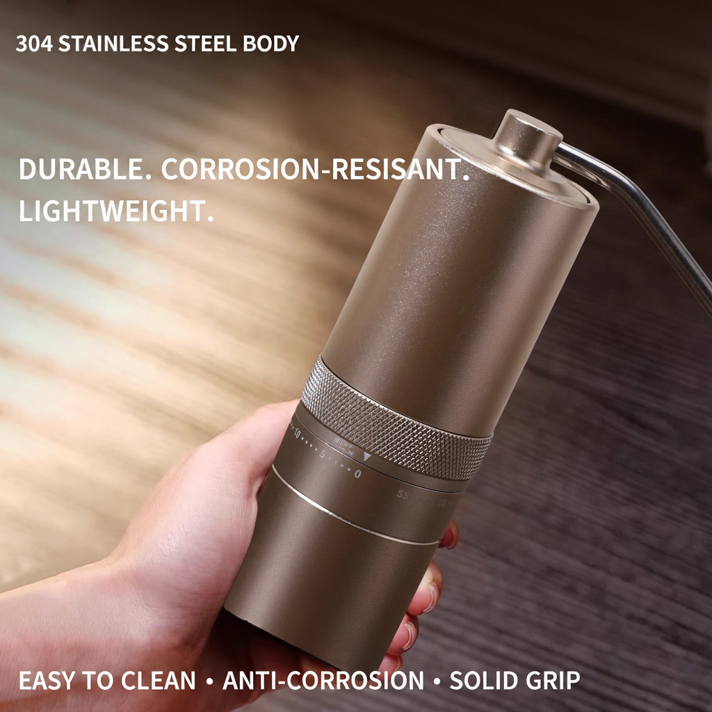 304 Stainless Steel Body - QAFINO Manual Coffee Grinder